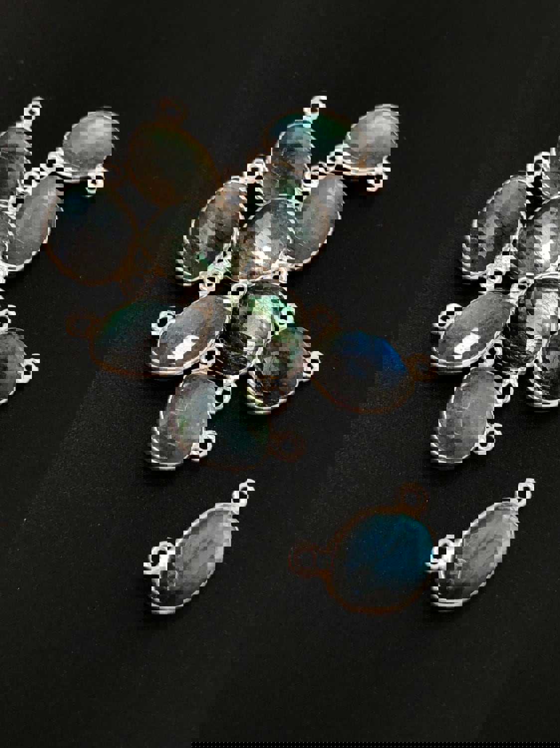 10 Pcs Labradorite Gemstone Connector, Sterling Silver Connector Charms for DIY Jewelry Making, 15x9.5mm