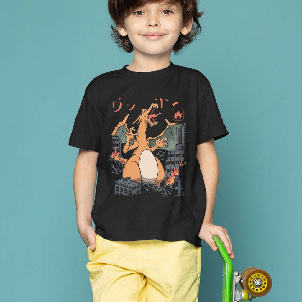 PKM Charizard Fire Kaiju Kid Custom Graphic T-Shirt