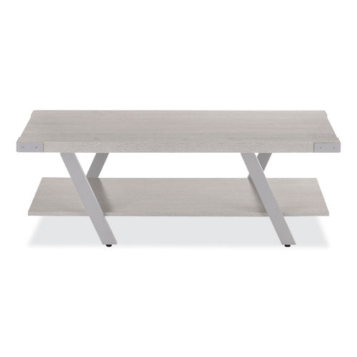 Safco Mirella™ Coffee Table - Rectangular 51x23.78x16, White Ash Top, Silver Base