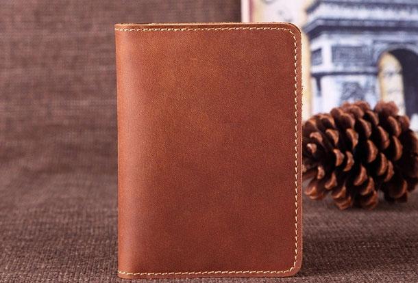 Vintage Leather Slim Men's Travel Bifold Passport Wallet