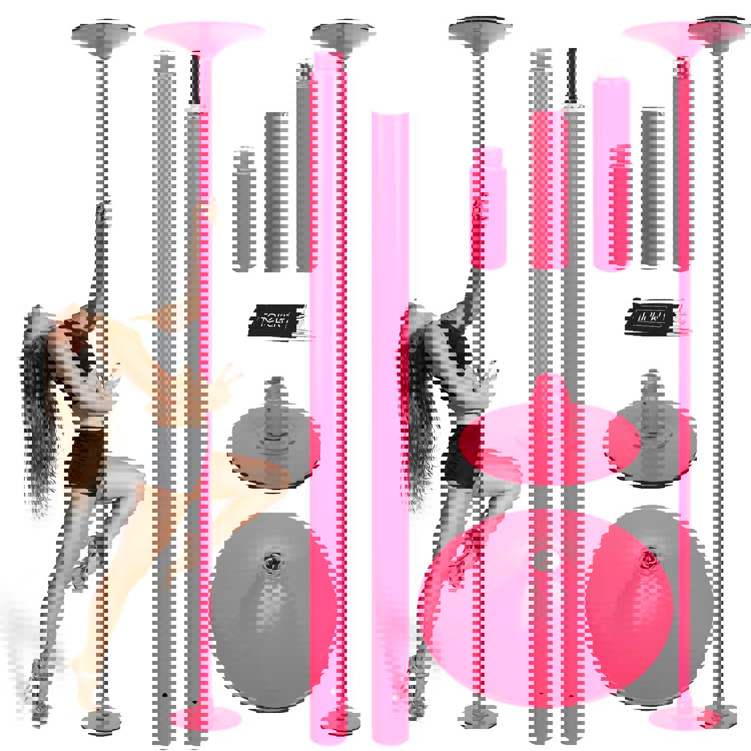 45mm Removable Dance Pole Set - Spinning & Static Fitness Pole for Home, Club, Party (Pink)