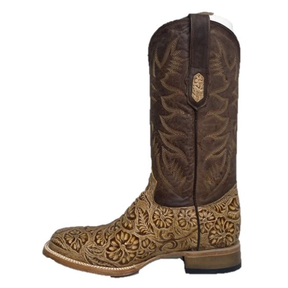 Cowtown® Mens Oryx Hand Floral Tooled Brown Square Toe Boots Q6152