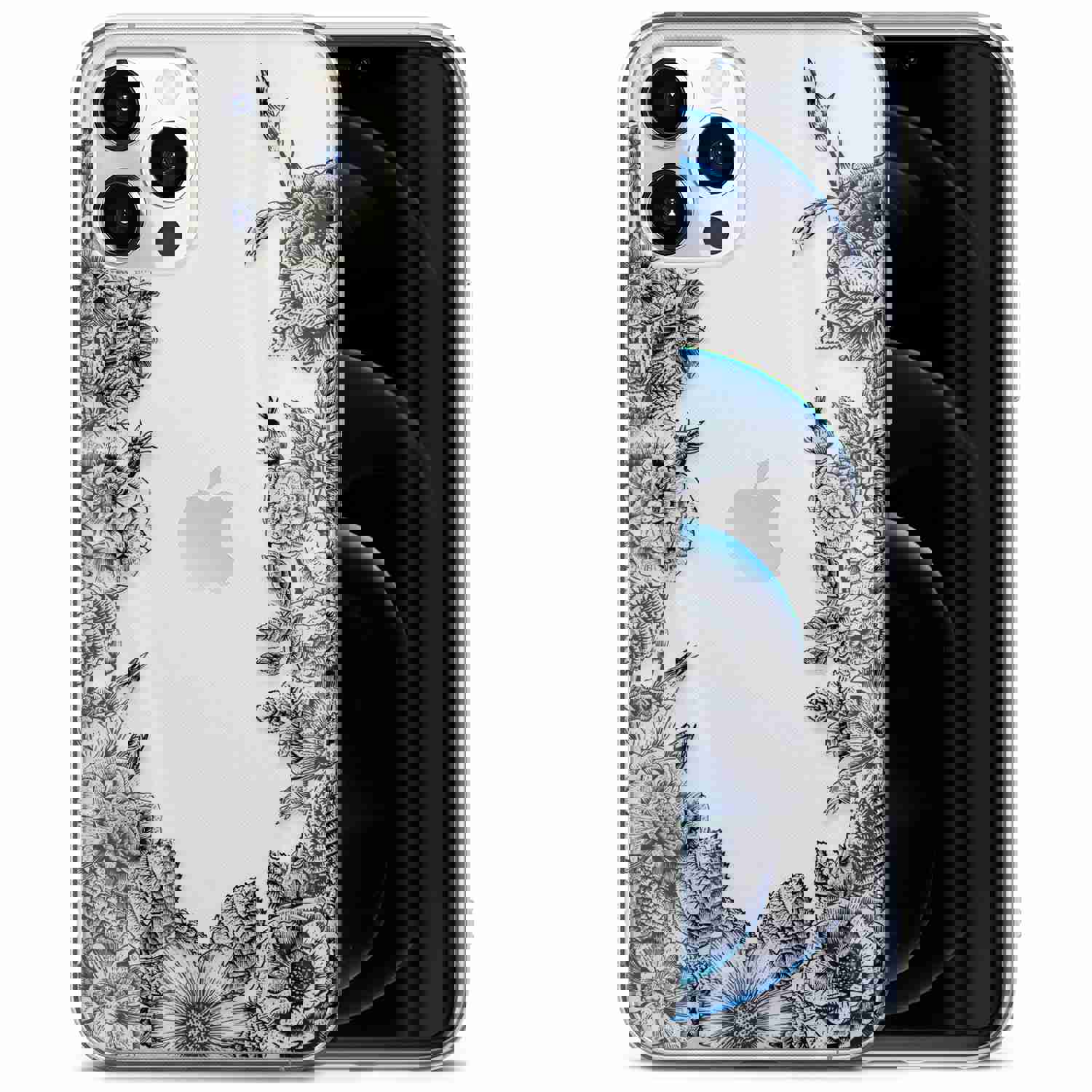 High-Quality TPU Clear Case with Vintage Flowers Design for iPhone & Samsung Phones