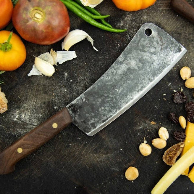 Walnut Kitchen Cleaver - High Carbon Steel Chef Knife