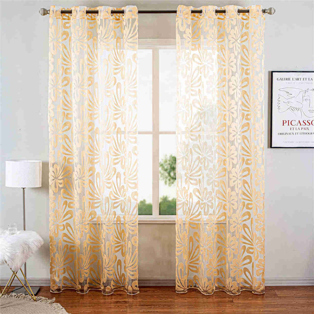 Sheer Curtain Panel Gold Window Treatments - Dolce Mela - Brussels 60x100H