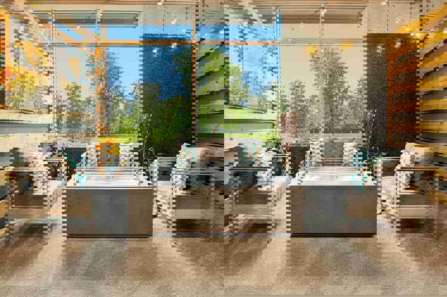 Akoya Outdoor Essentials 60” Rectangular Propane Gas Fire Pit Table in Gray