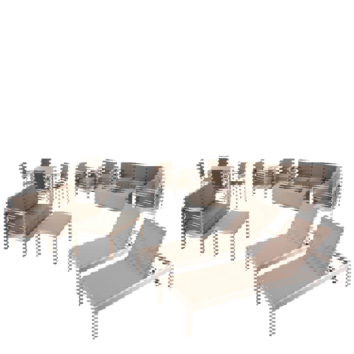 Outdoor Estate Collection with Fire Pit and Tempered Glass Top Dining Table - NH020703