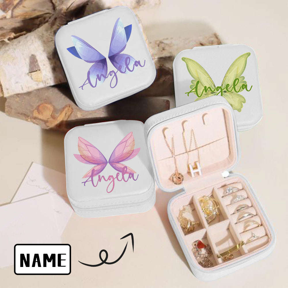Custom Name Butterfly Wedding Bridesmaid Jewelry Box - Personalized Travel Makeup Storage