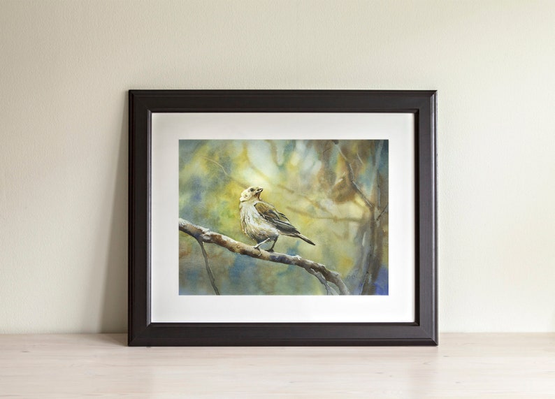 Original Bird Landscape Watercolor Painting - Home Decor Artwork