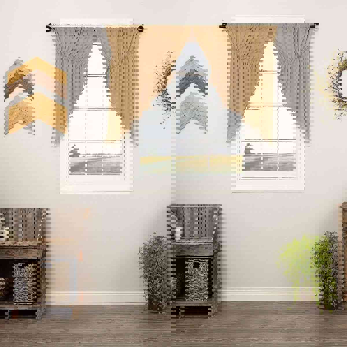 Tobacco Cloth Rustic Sheer Prairie Swag - 2 Piece Set