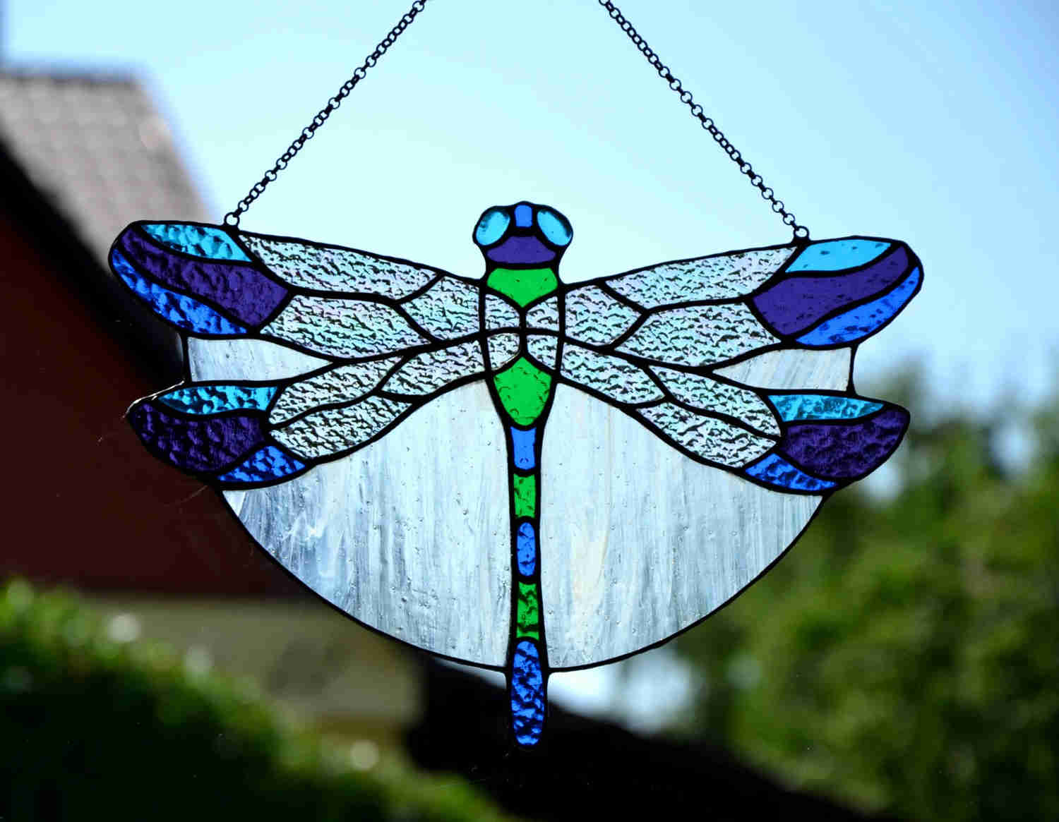 Handmade Stained Glass Dragonfly Suncatcher - Window Hanging Decor
