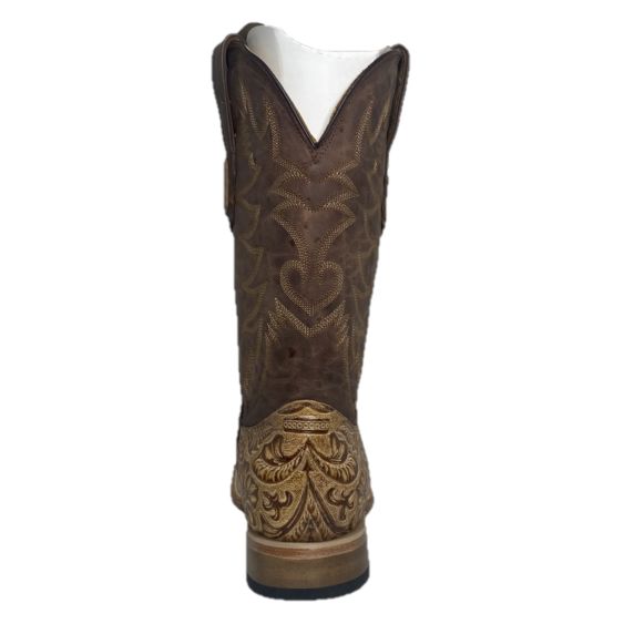 Cowtown® Mens Oryx Hand Floral Tooled Brown Square Toe Boots Q6152
