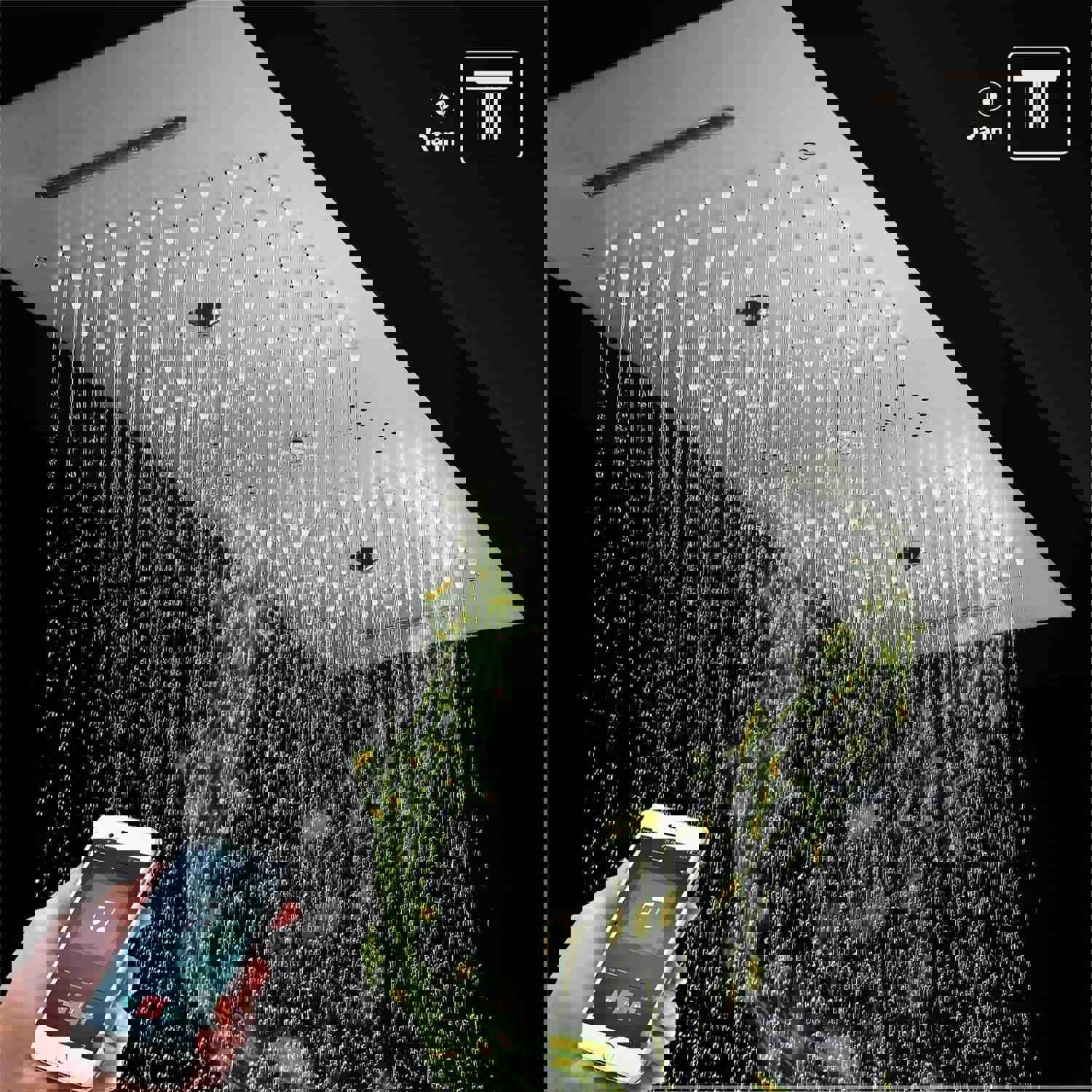 EDEN Brushed Nickel 36 Ceiling Mounted Complete LED Music Shower Set with Rainfall/Waterfall/Mist Spray/Water Column/Large Body Jets