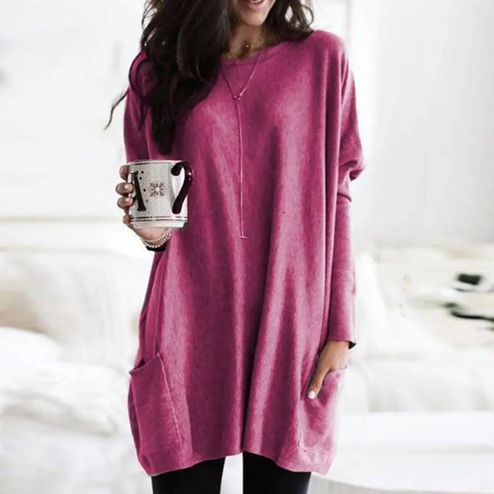 Nukty Women's Long Sleeve Pocket Tunic Tops Blouse