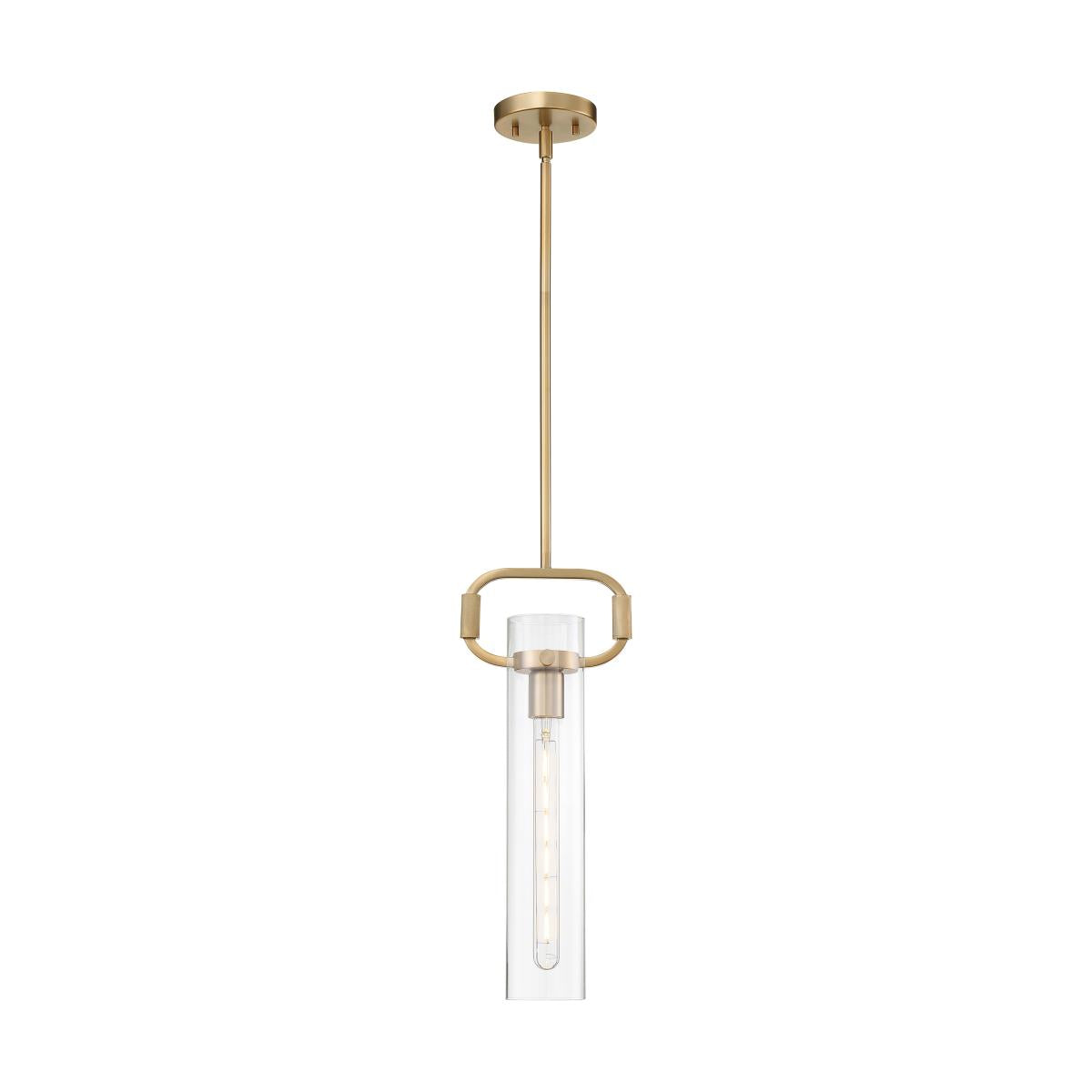 Teresa 1 Light Cylinder Pendant with Clear Glass - Burnished Brass Finish