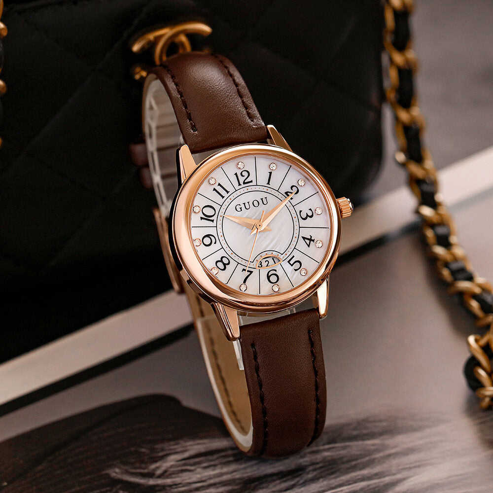 Guou 6044 Women's Fashion Watch - Large Dial, Quartz Movement, Waterproof