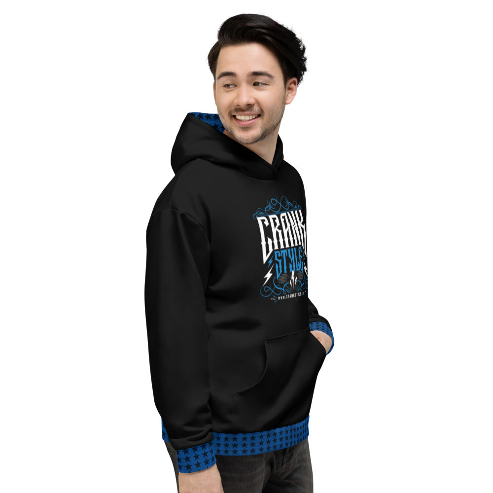 Crank Styles Vintage Black, Blue and White Hoodie