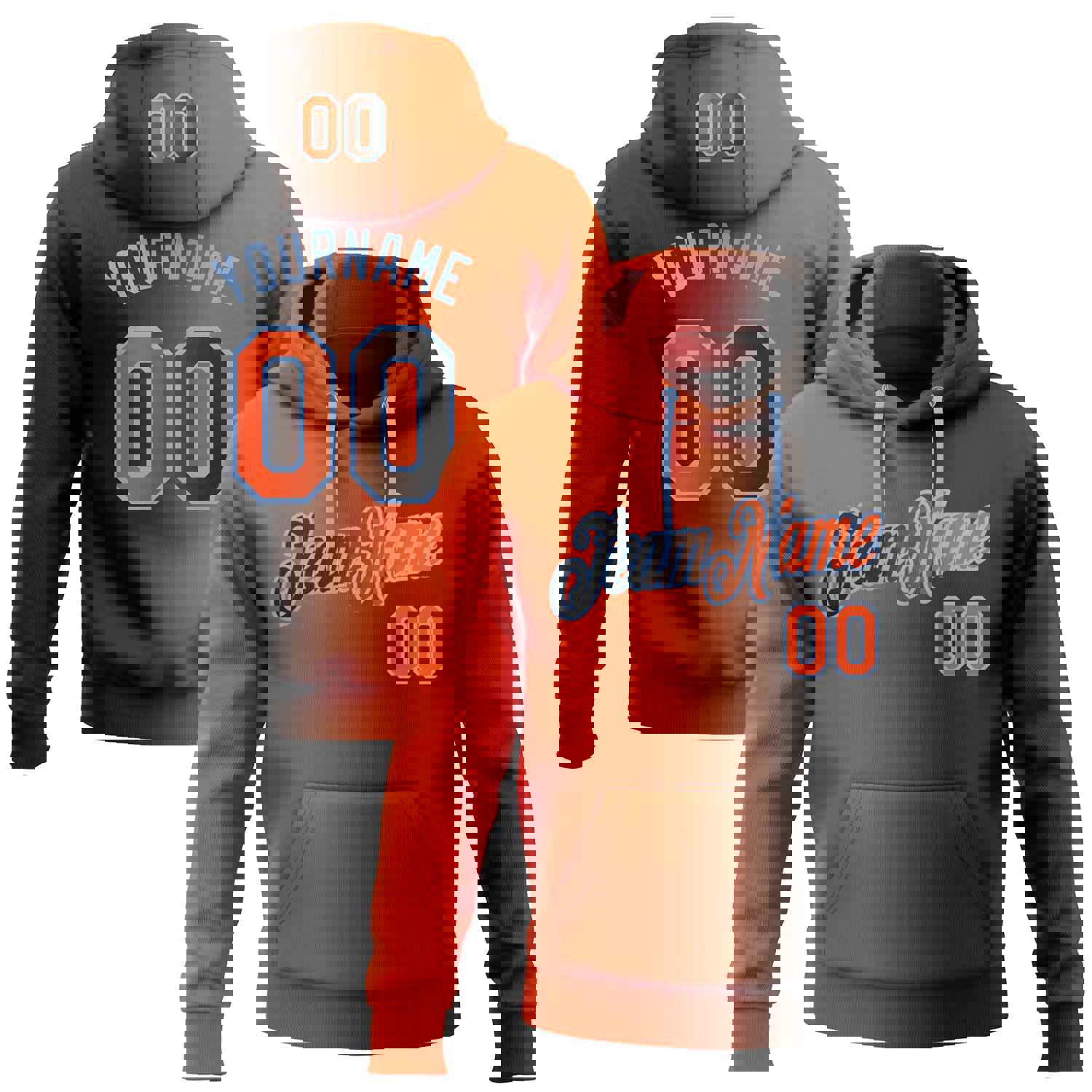 Custom Stitched Black Orange-Light Blue Gradient Fashion Sports Pullover Sweatshirt Hoodie