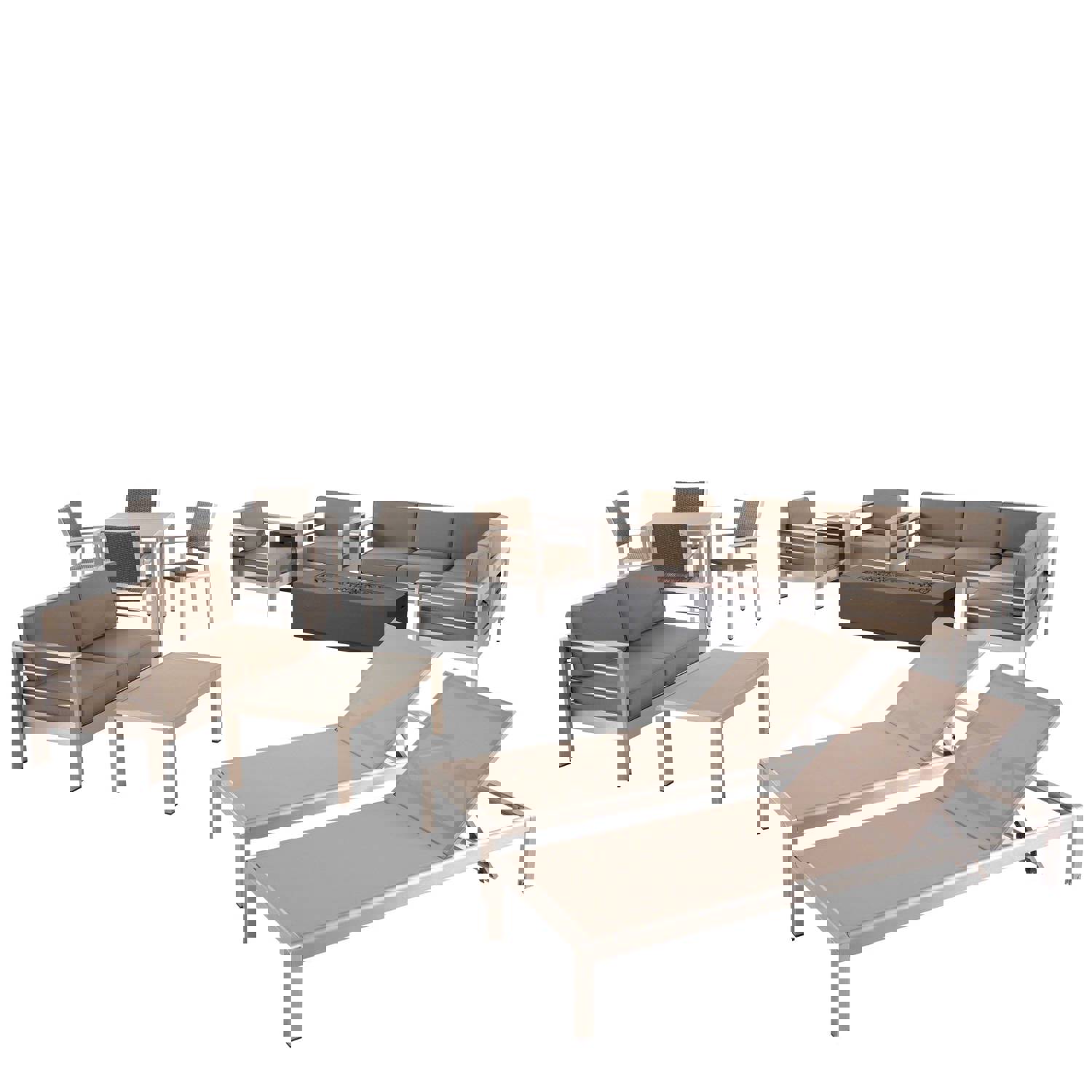 Outdoor Estate Collection with Fire Pit and Tempered Glass Top Dining Table - NH020703