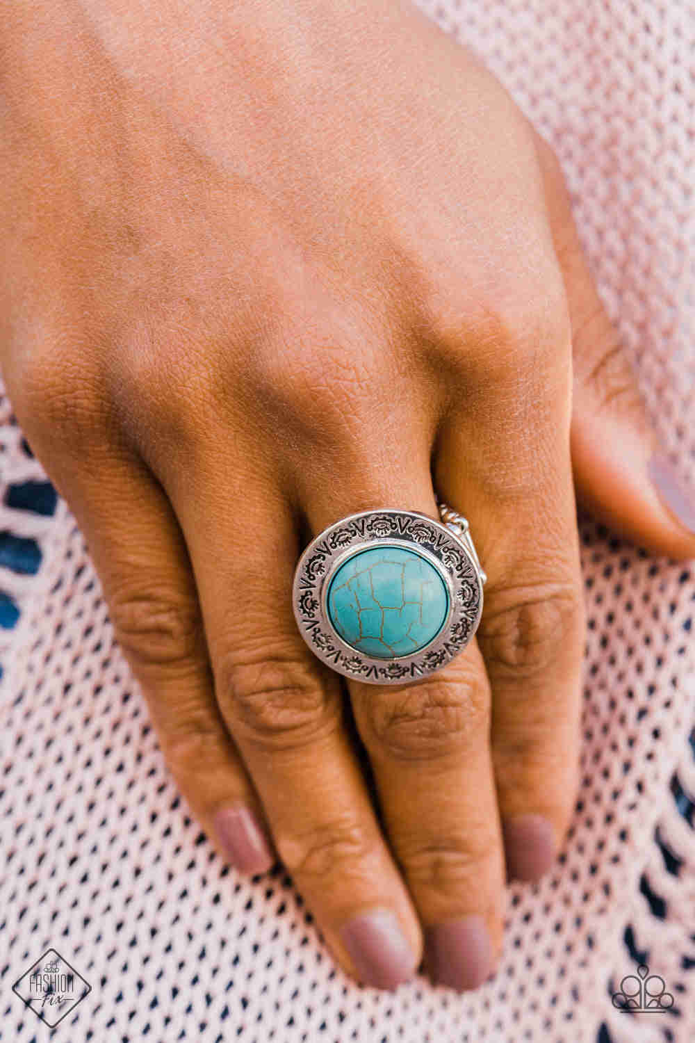 Paparazzi Geo Glyphs - Blue Turquoise Stretch Ring with Tribal Patterns