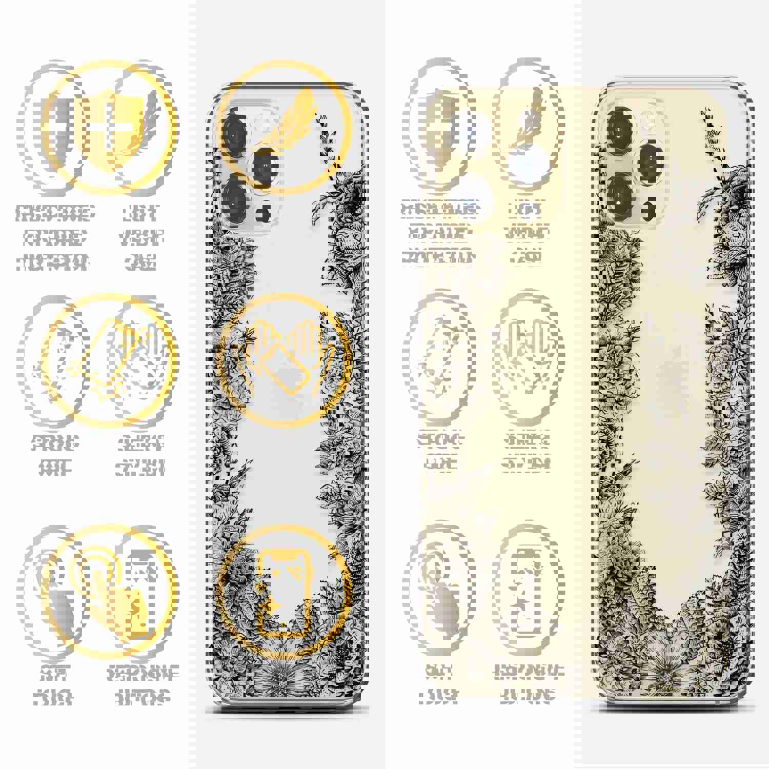 High-Quality TPU Clear Case with Vintage Flowers Design for iPhone & Samsung Phones