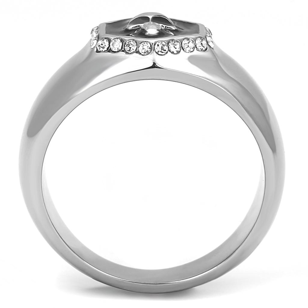 High Polished Stainless Steel Ring with Epoxy in Jet for Women - Style TK3277