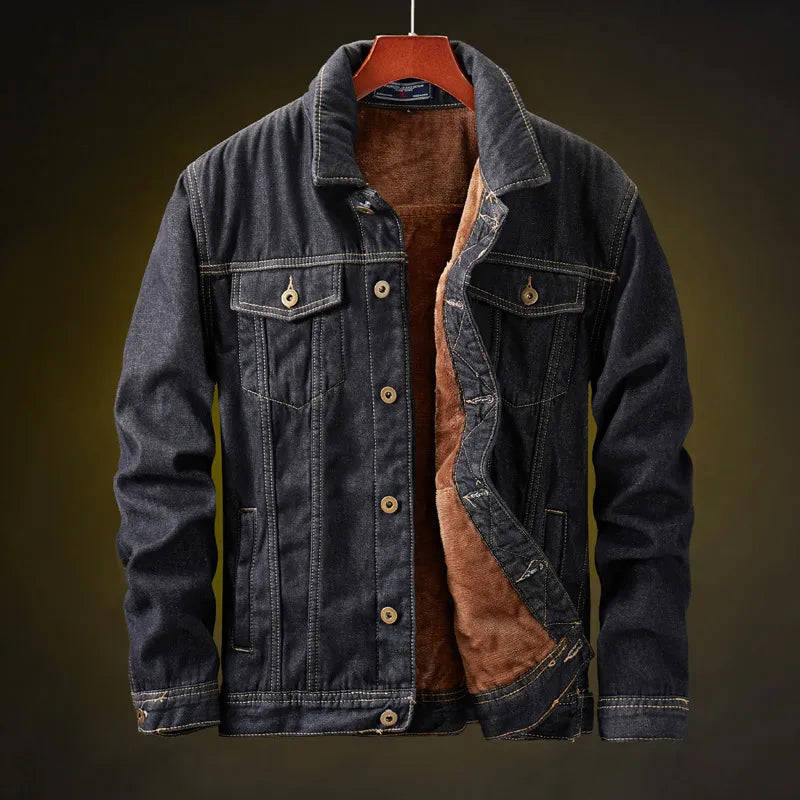 Nukty Winter Men's Denim Jacket - Thick Fleece Lined Warm Coat for Casual Wear