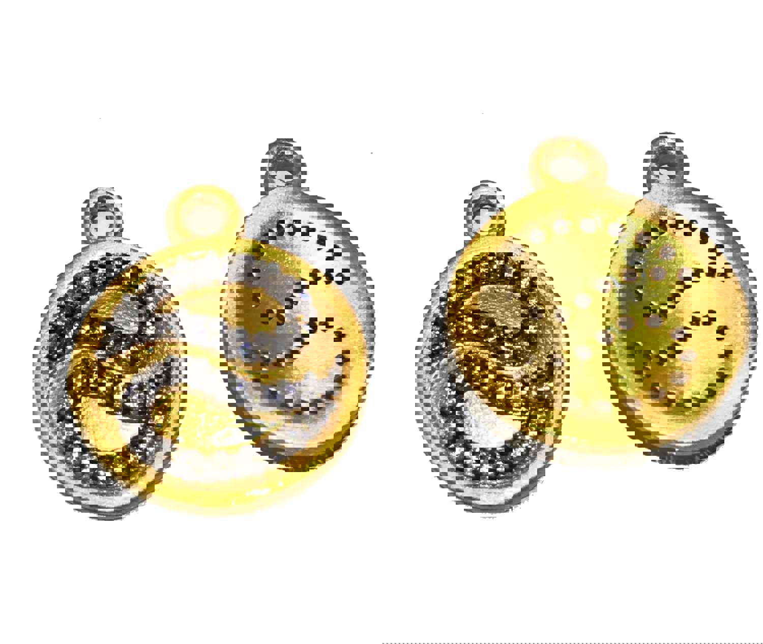 14K Gold Plated CZ Round Disc Charm for Jewelry Making