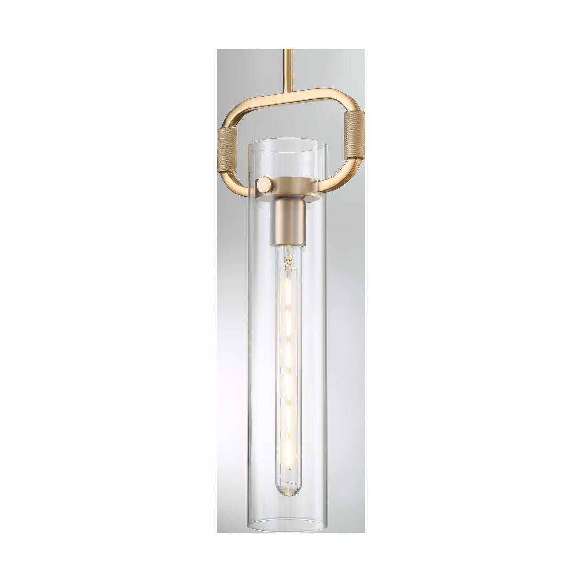 Teresa 1 Light Cylinder Pendant with Clear Glass - Burnished Brass Finish