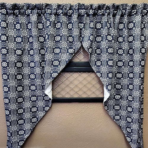 Colonial Primitive Gettysburg Blue Cream Savannah Swag Curtain - 2 Panel Set