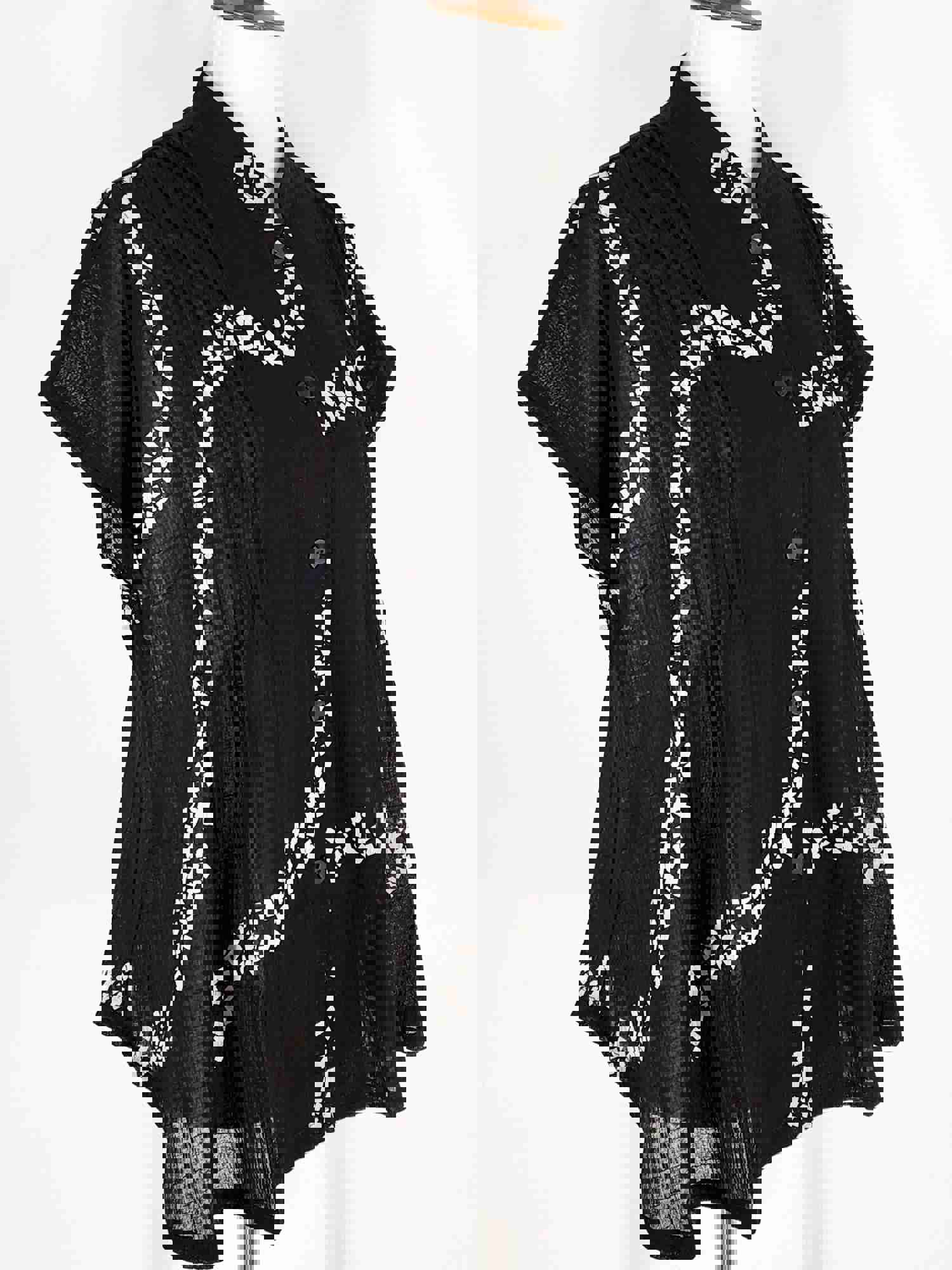 Pintuck Top - Square Stream Print - Black