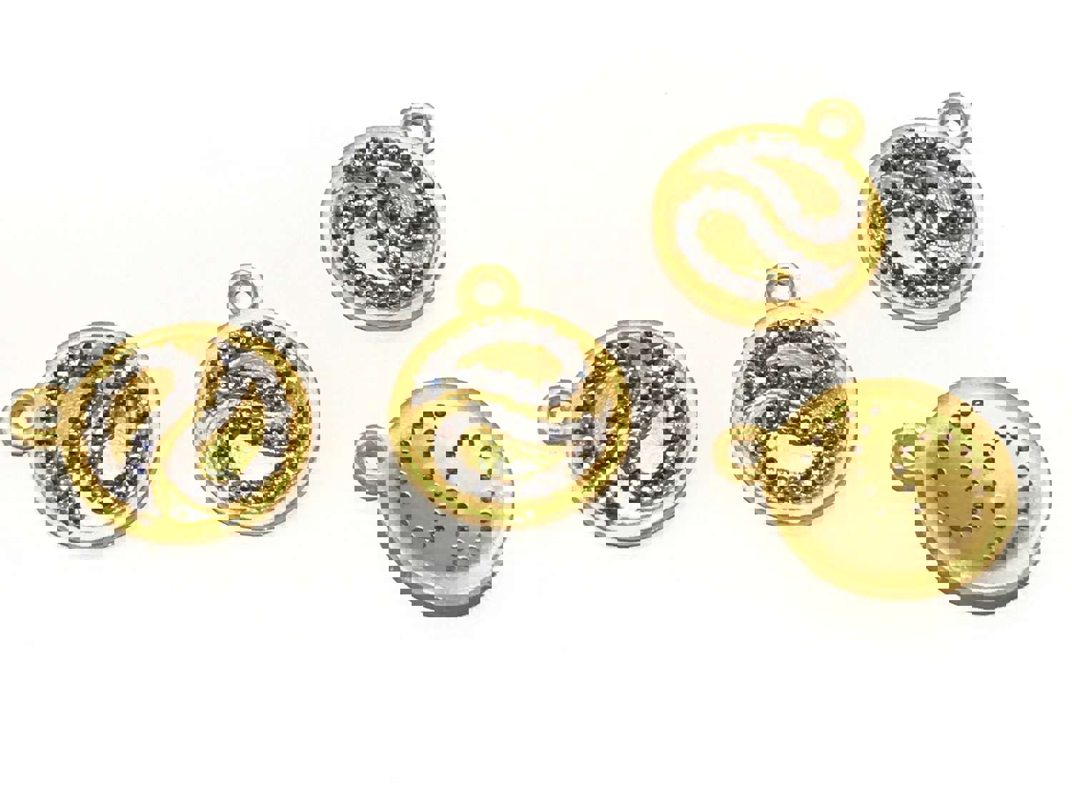 14K Gold Plated CZ Round Disc Charm for Jewelry Making