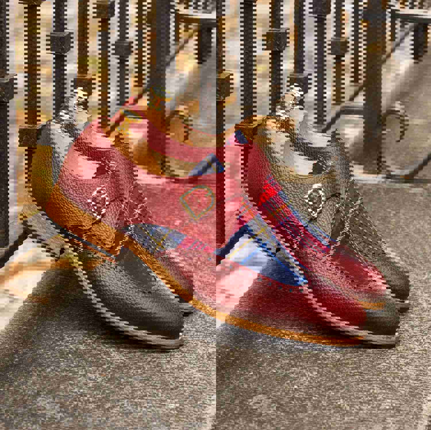 DapperFam Brenno Red Tartan Mens Single Monk Strap Shoe