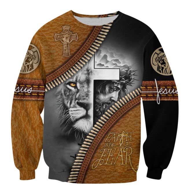 Faith Over Fear 3D All Over Printed Hoodie - Sublimation Jesus Lion Shirt
