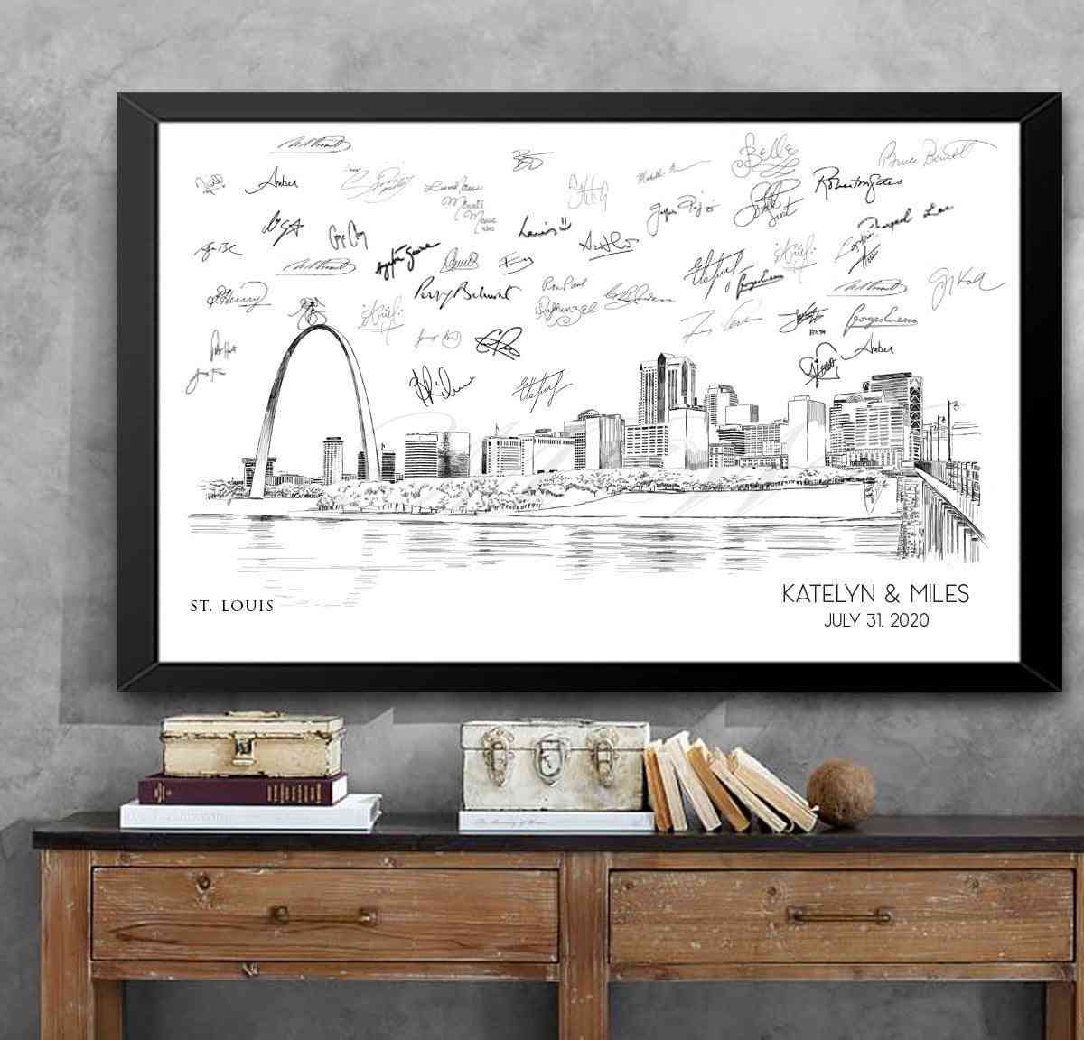 St. Louis Skyline Wedding Guestbook - Hand-Drawn Alternative Guest Book