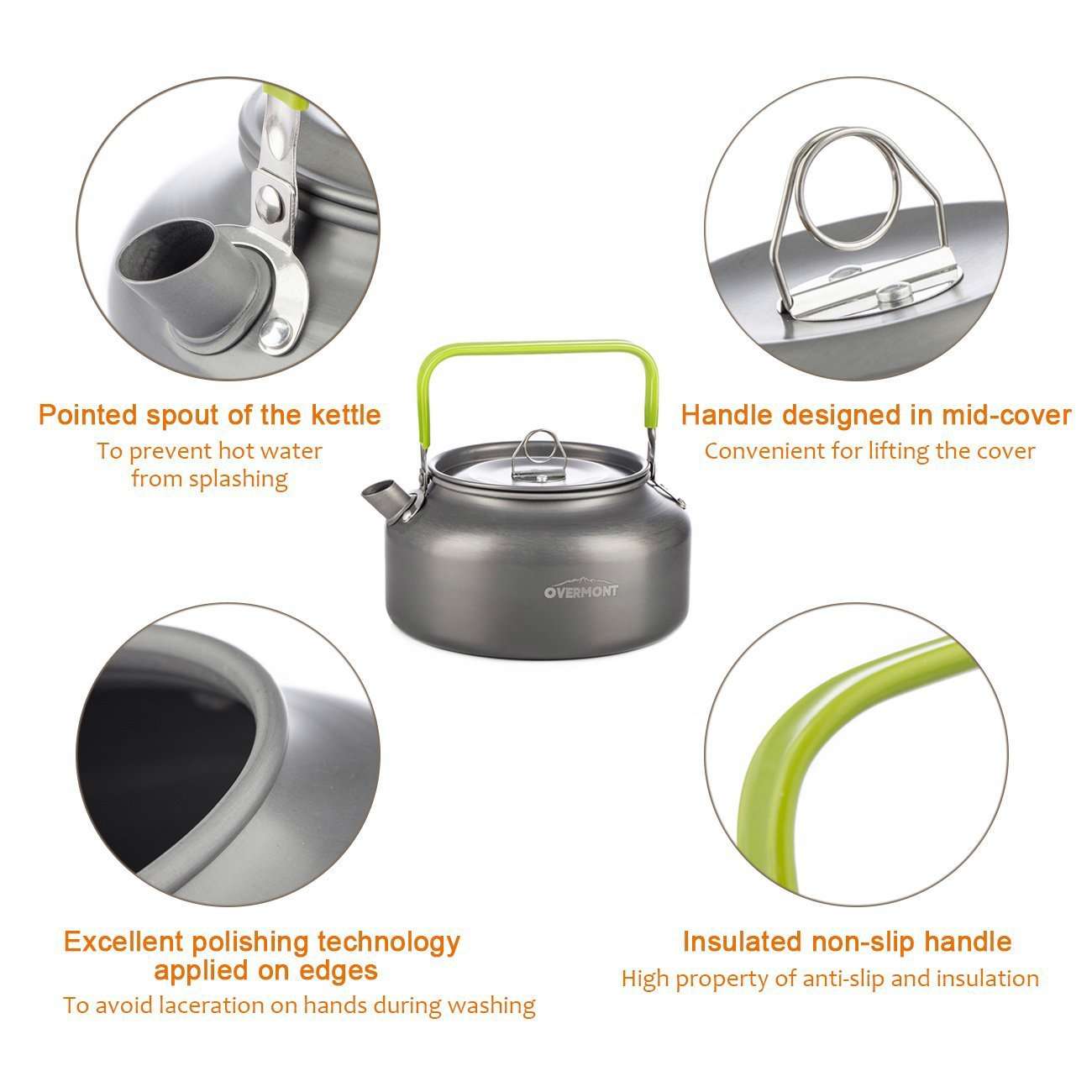 Overmont Camping Kettle - Lightweight Aluminum Tea & Coffee Pot for Outdoor Hiking (27/42 FL OZ)