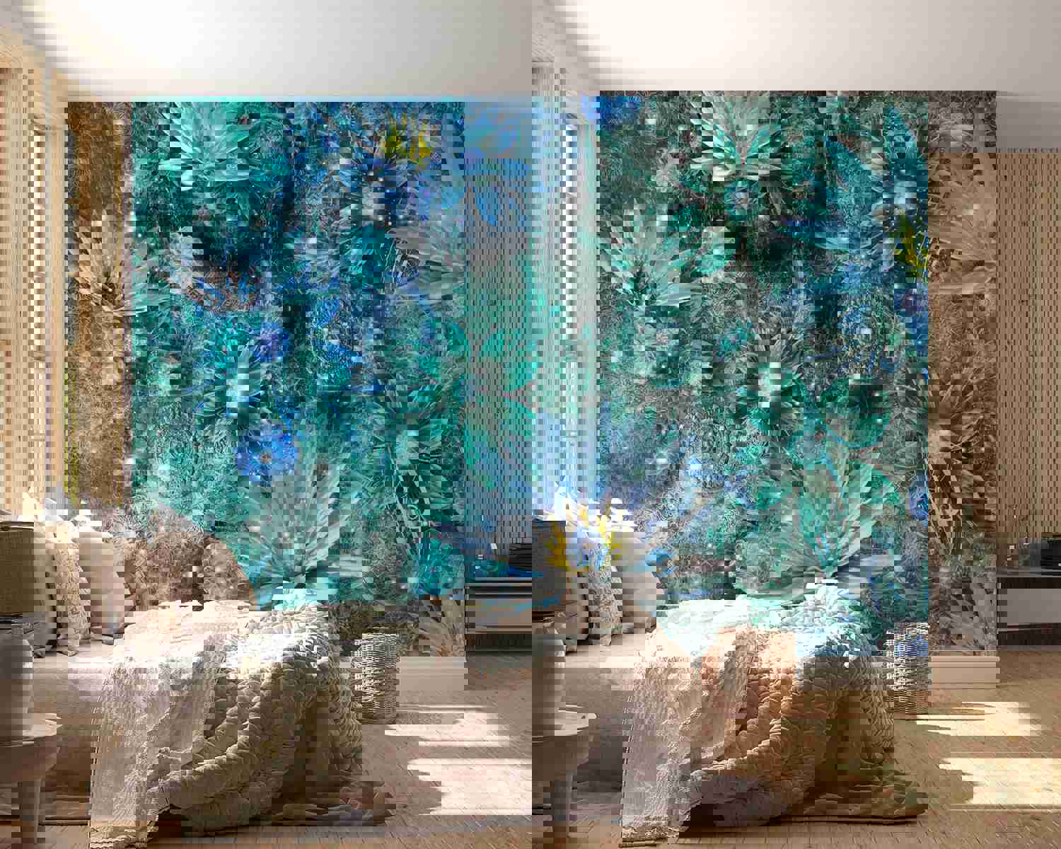 Peel & Stick Floral Wall Mural - Turquoise Water Lilies - Removable Wall Decals