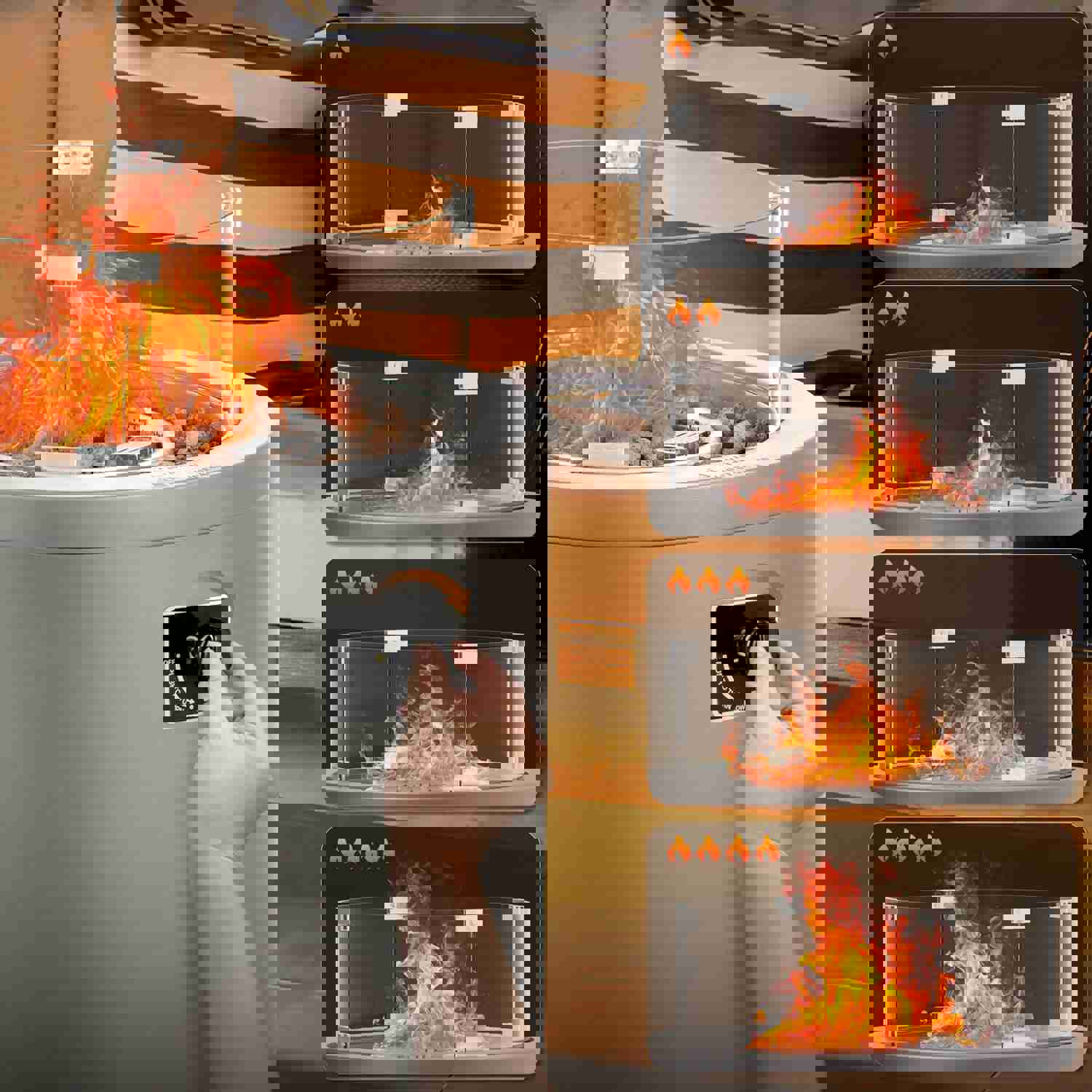 KISSAIR 20 Circular Fire Pit Table with Tempered Glass Wind Guard and Lava Rocks, 50000BTU, Grey