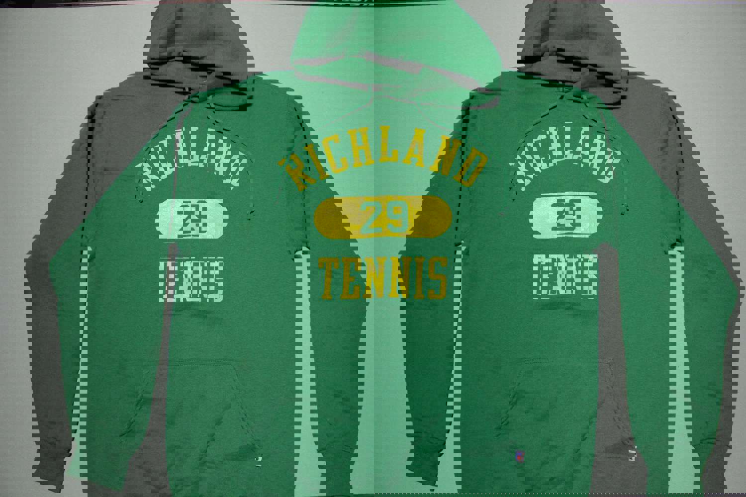 Richland Bombers Vintage 90s Russell Made in USA Tennis Green Gold Hoodie Sweatshirt