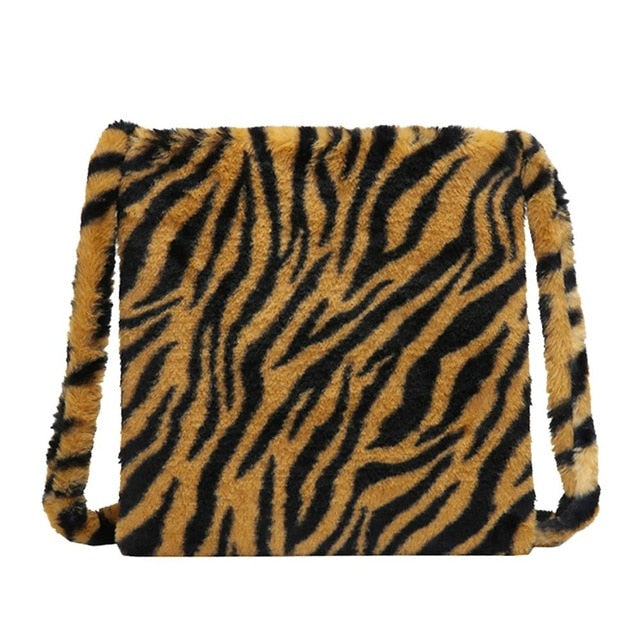 Fashion Leopard Plush Shoulder Bag for Women - Vintage Large Capacity Messenger Bag
