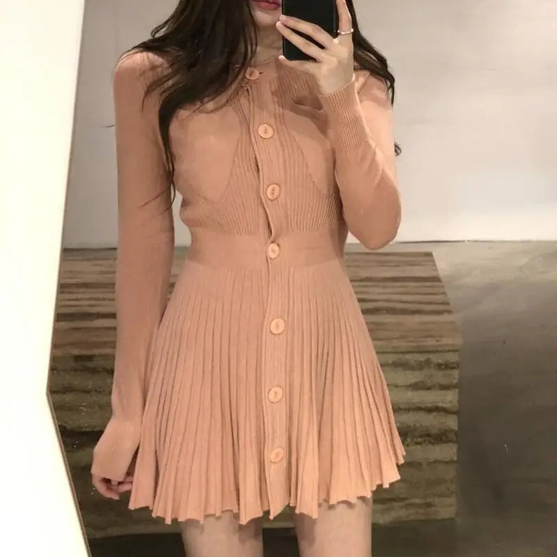 Nukty Women's Bodycon Crochet Knitted Pleated Dress