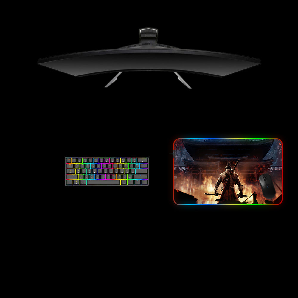 Sekiro Flames Design RGB Gaming Mouse Pad with LED Strip for Enhanced Gaming Experience