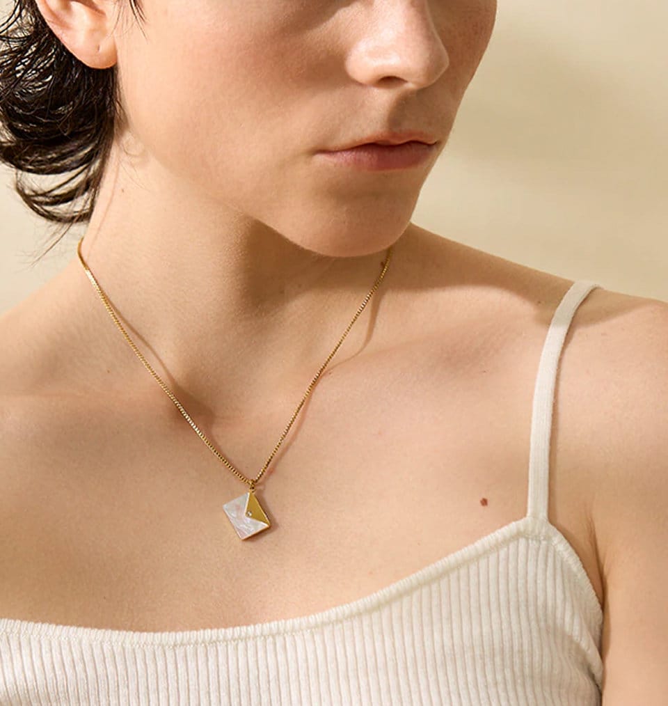 Genie Love Message Necklace - 18k Gold PVD Envelope Necklace with Custom Engraving