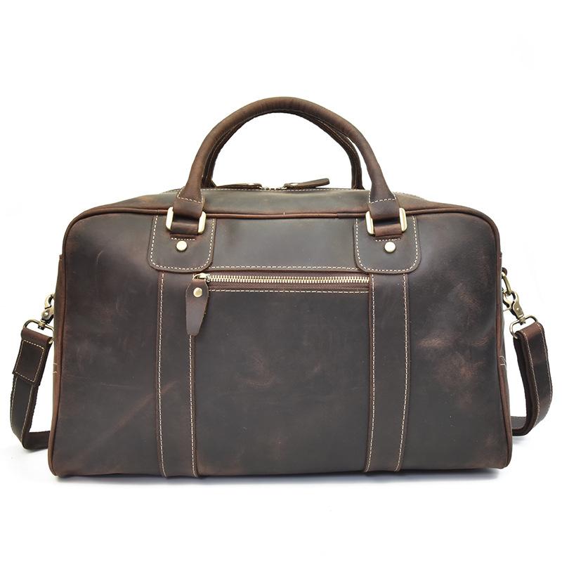 Vintage Leather Men's Large Overnight Weekender Travel Duffle Bag