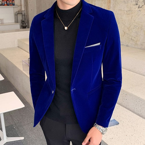 2021 Men's Golden Velvet Suit - Slim Fit Business Blazer for Wedding & Formal Occasions