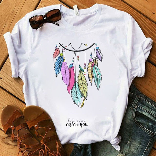 Women's Flower Dreamcatcher T-shirt - Harajuku O-Neck Casual Top