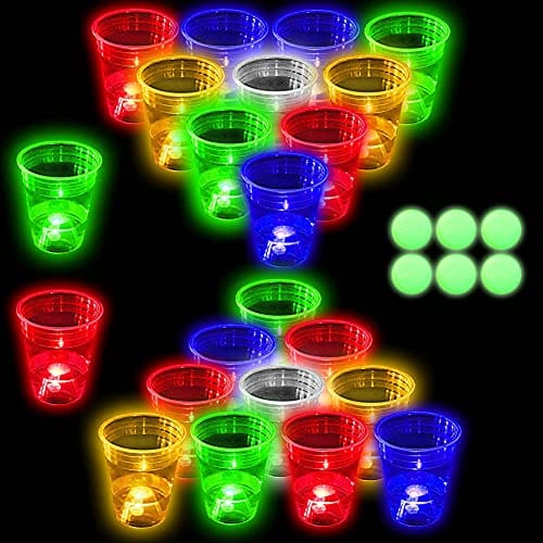 Glow in The Dark Beer Pong Set - 22 Light Up Cups & 6 Glow Balls for Night Parties
