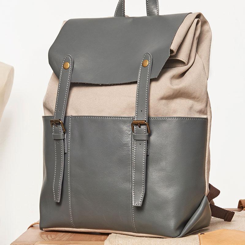 Leather Canvas Men's Cool Backpack - Durable Travel & School Bag