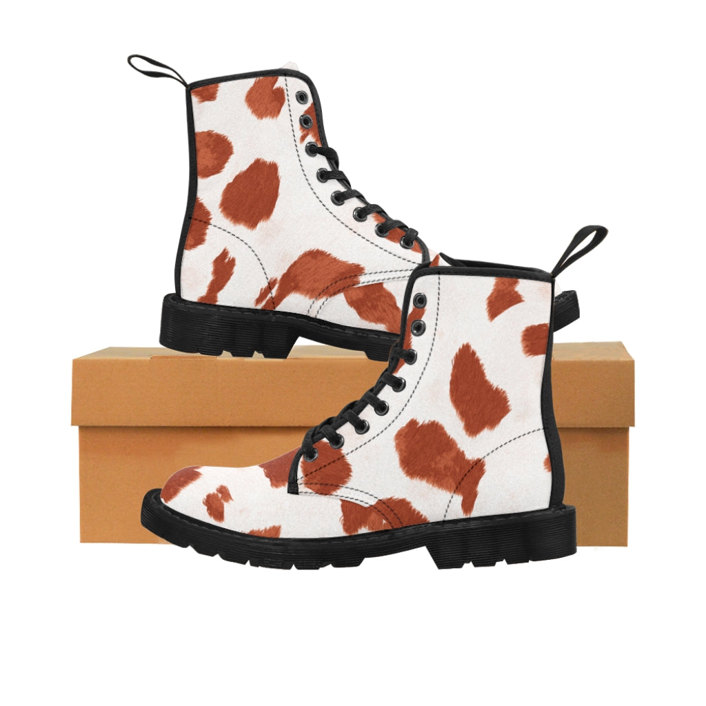 Red Cow Print Canvas Boots for Women