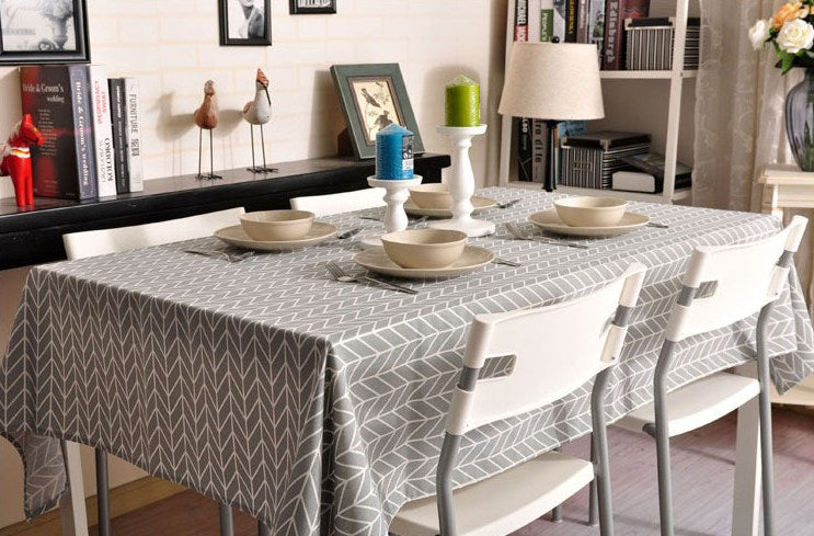Arrow Pattern Linen Cotton Tablecloth for Dining Room & Kitchen